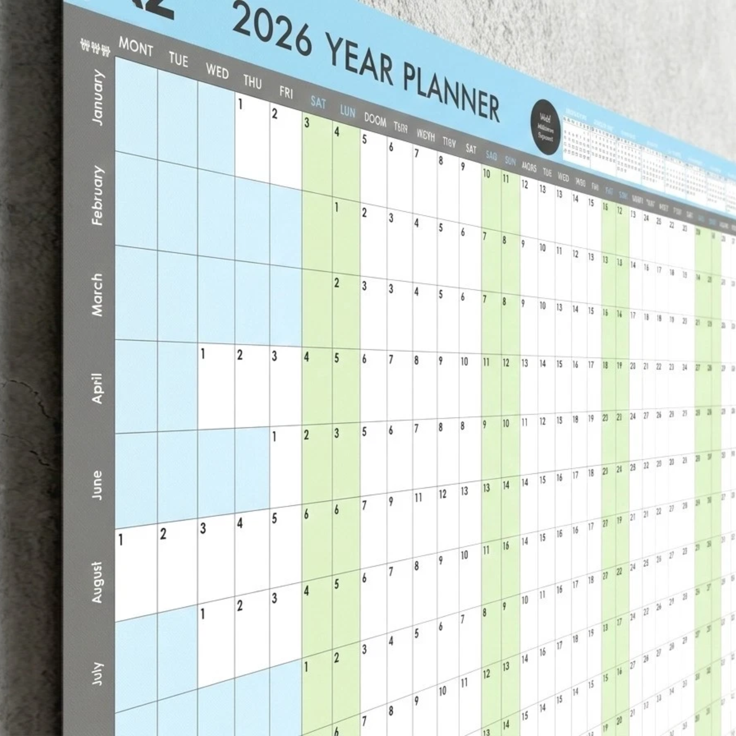 2026 Full Year Wall Planner | A1 & A2 | Jan–Dec Calendar