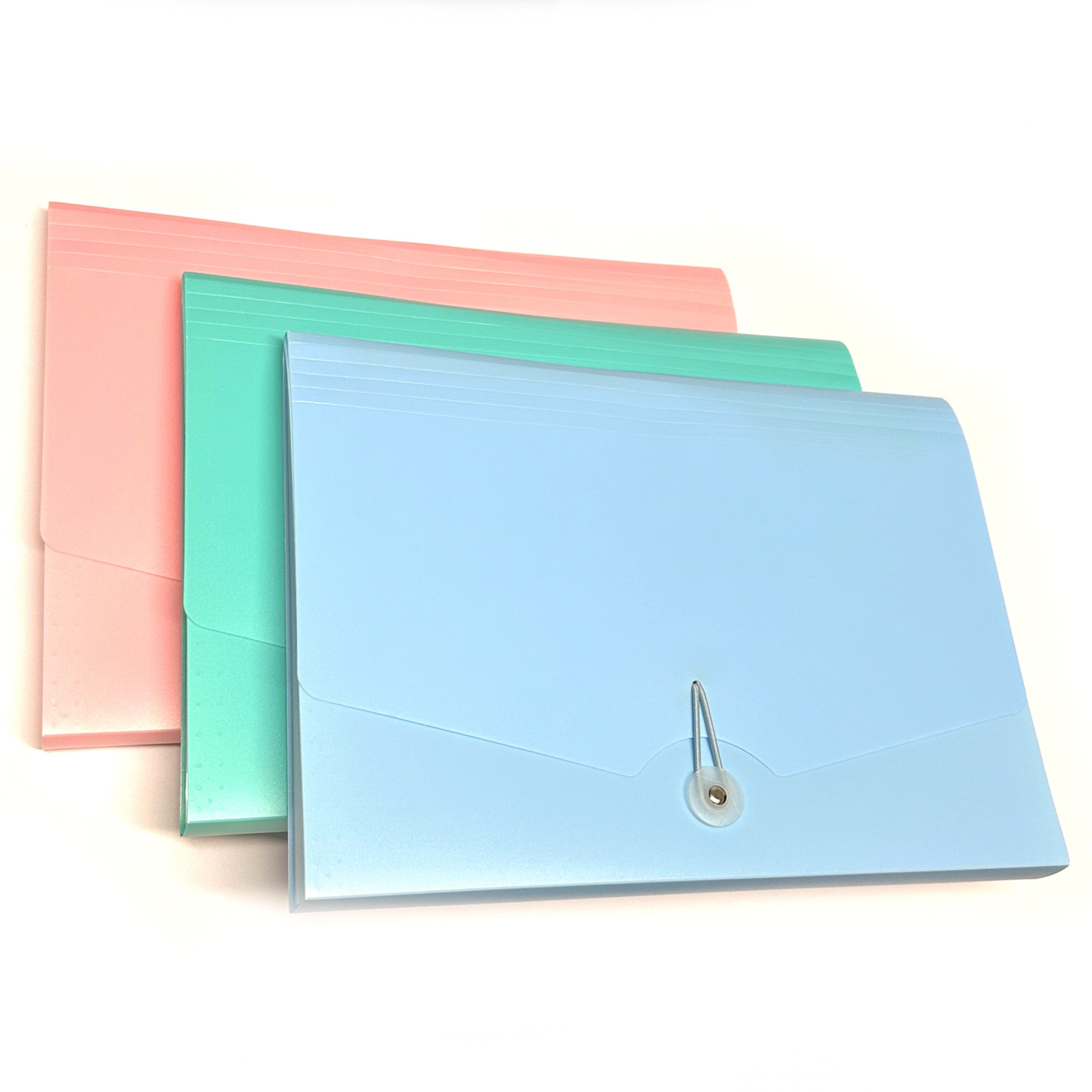 Expanding File Folder A4 – 12 Pocket Document Organiser with Index Labels | Pastel Pink, Blue & Green