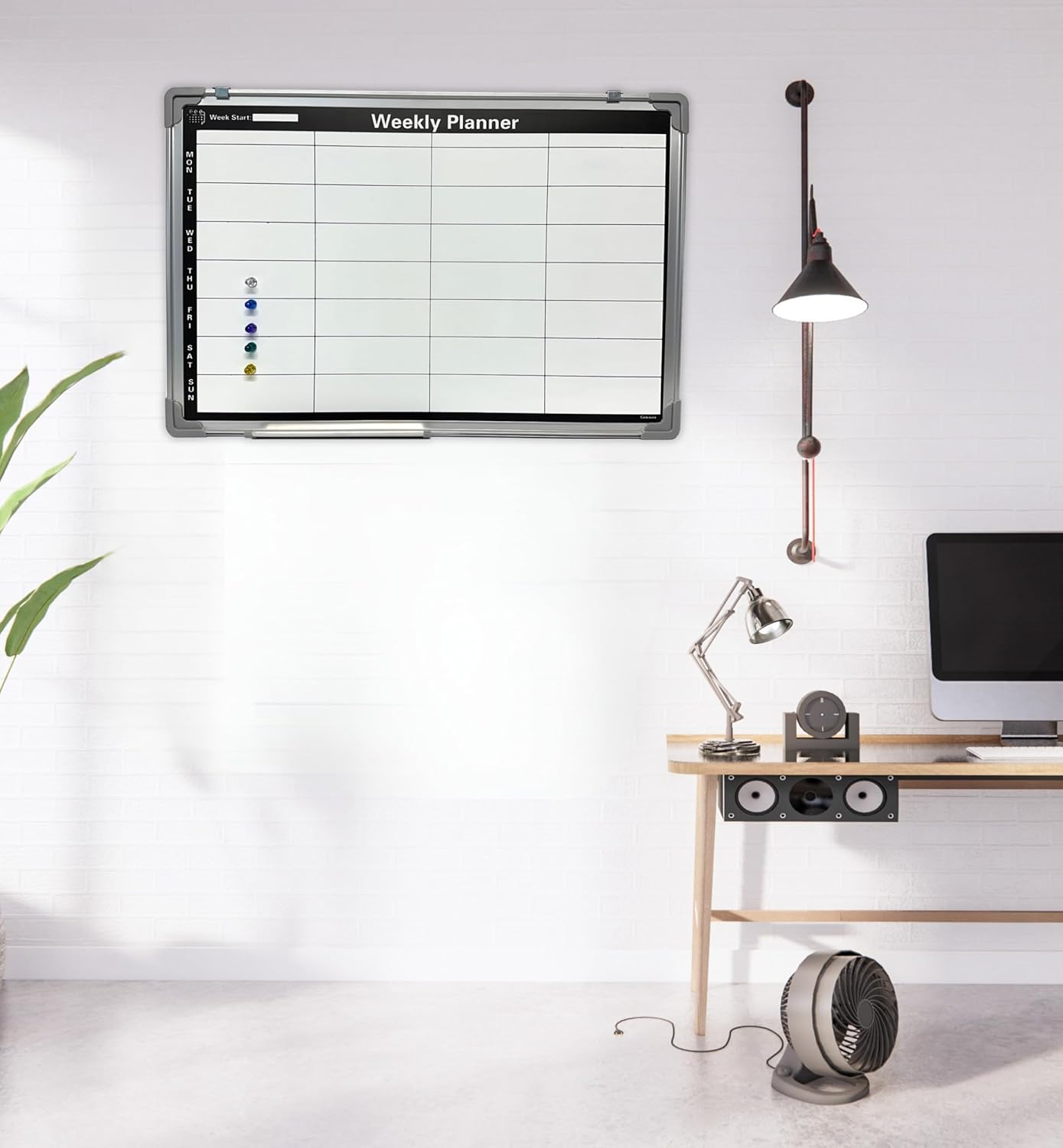 Magnetic Weekly Planner Whiteboard | 60x40cm Aluminium Frame | Dry-Wipe Wall Board | 5 Colour Markers