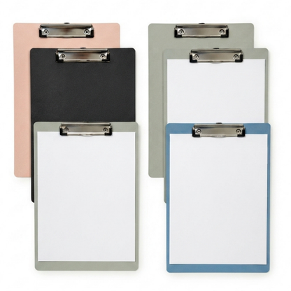 A4 Wooden Clipboard with Metal Clip – Blue, Black, Pink & Grey