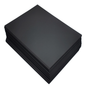 Stack of black card sheets on a white background