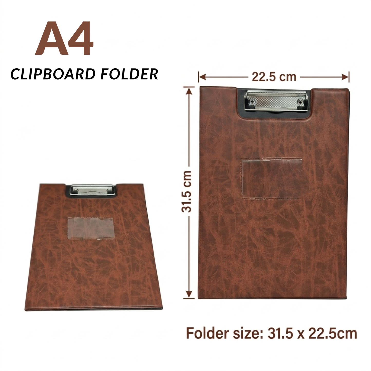 A4 Clipboard Folder | Leatherette Fold-Over Document Holder | Metal Clip & Inner Pocket | 4 Colours