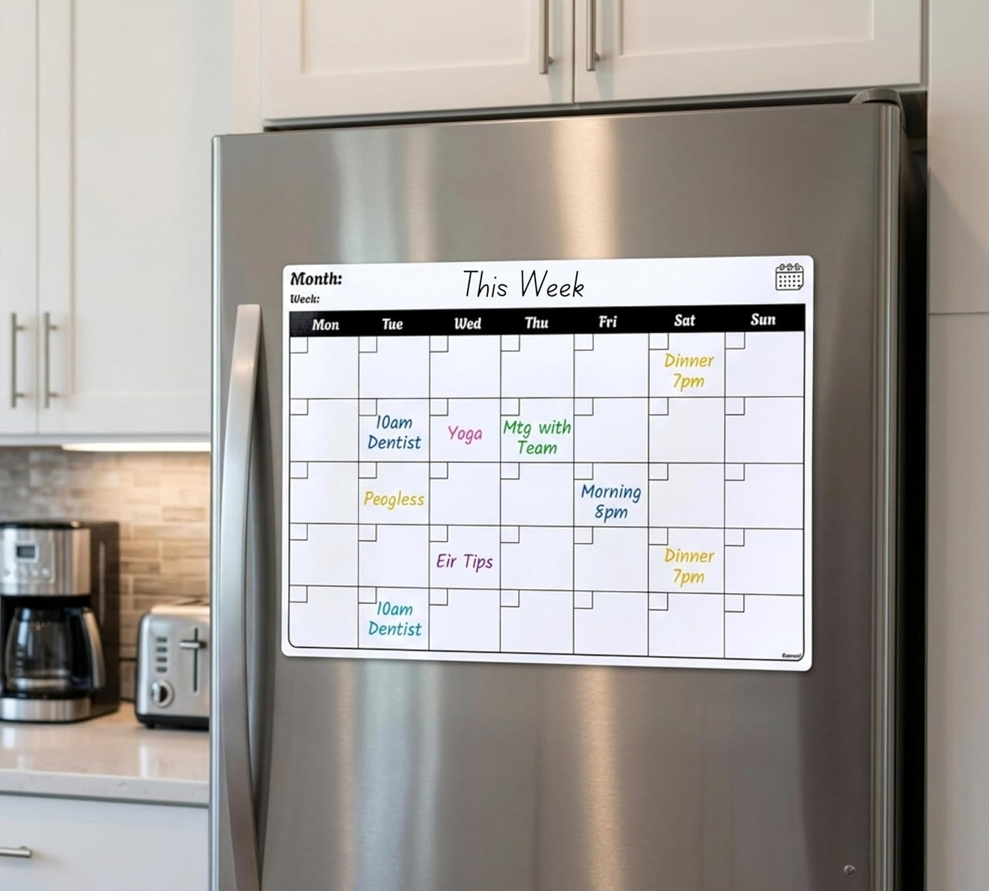 Magnetic Weekly Planner Fridge Board | A3 Landscape | Dry-Wipe Whiteboard | 4 Markers Included