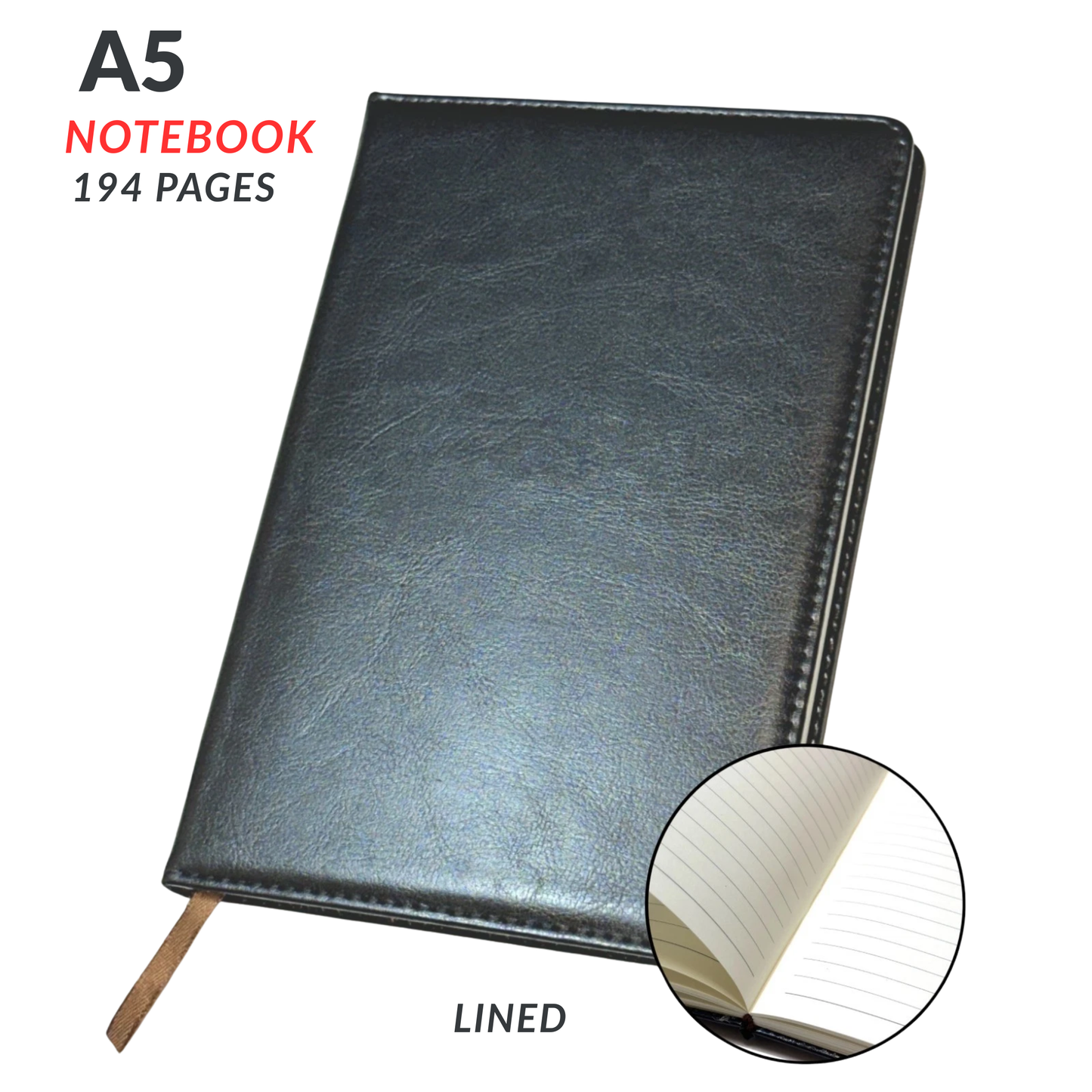 A5 Lined Notebook | Hardback Ruled Notepad | Premium Leatherette Cover | 194 Pages | Journal & Notes Book