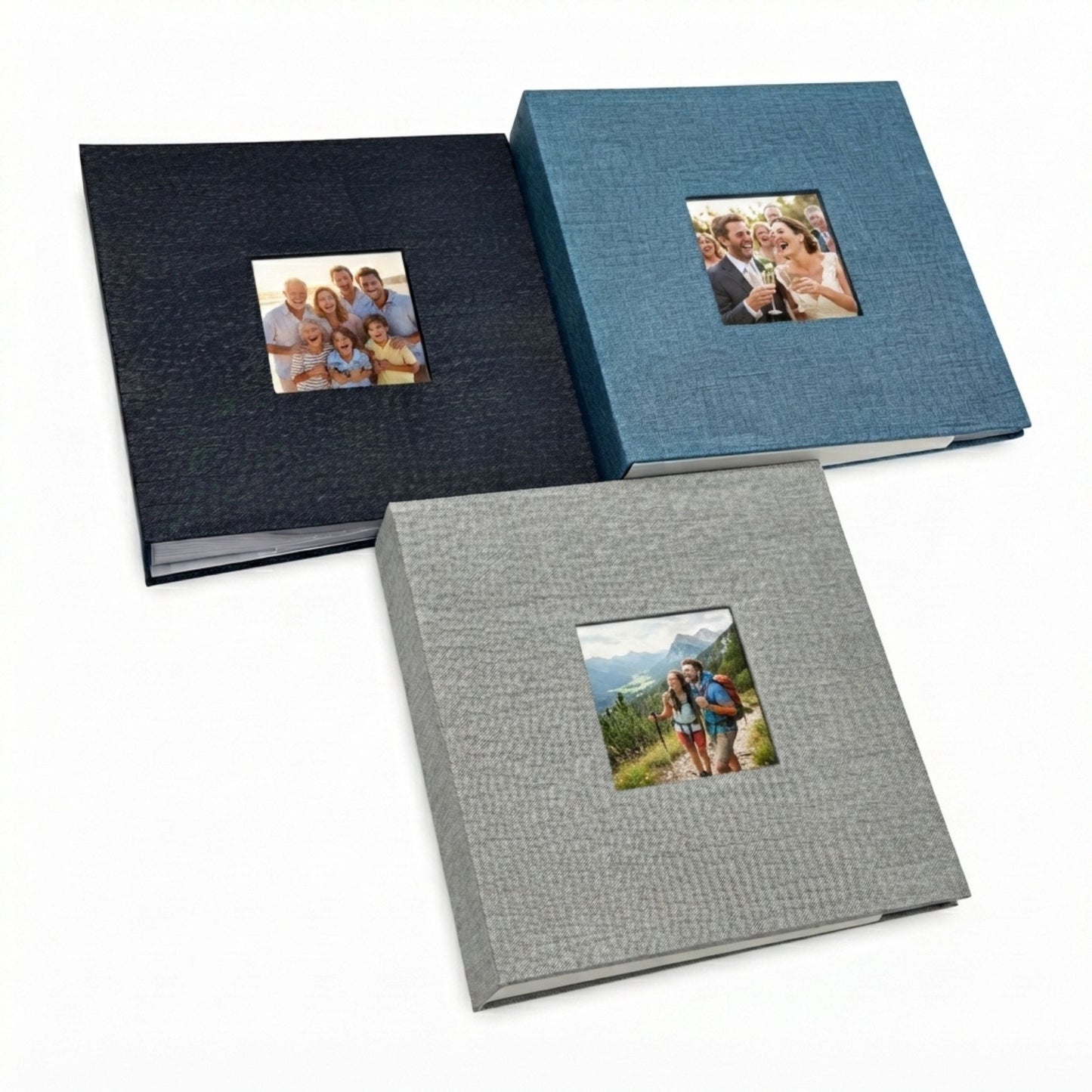 Large Photo Album 6x4 200 Pockets – Slip-In Memo Photo Book | Linen Hardcover, Personalised Cover Window | Family, Wedding & Holiday Memories (Black, Blue, Grey)