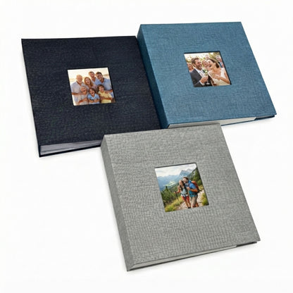 Large Photo Album 6x4 200 Pockets – Slip-In Memo Photo Book | Linen Hardcover, Personalised Cover Window | Family, Wedding & Holiday Memories (Black, Blue, Grey)