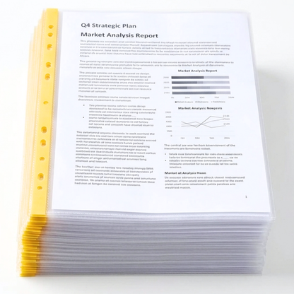 Yellow Spine A4 Punch Pockets Pack of 50 Crystal Clear Filing Wallets for Ring Binders