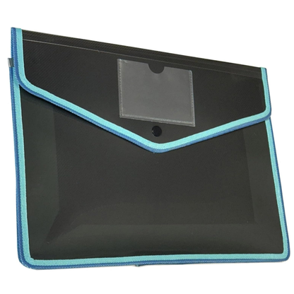 A4 Button Wallet File Folder | Plastic Poly Envelope with Stud Closure & Business Card Pocket | Pink, Teal Blue, Purple, Red