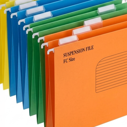 Foolscap Suspension Files with Tabs, 40cm Runners, Assorted Colours