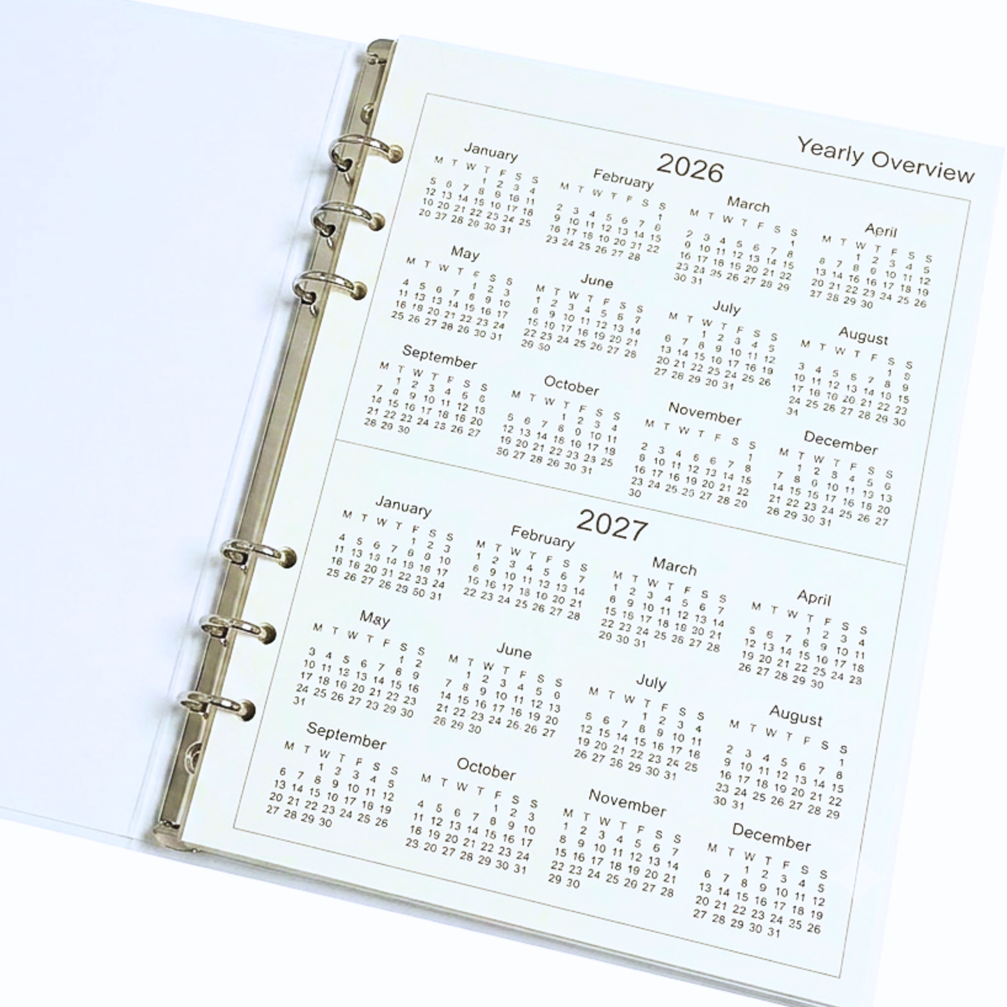 GenXon 2026 A5 Diary Refill | Week on Two Pages | Filofax Compatible | 148x210mm