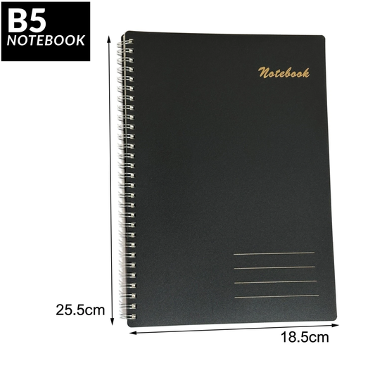 Spiral Notebook – 160 Lined Pages | 80gsm Wide Ruled | Black Wipeable Cover | A5 & B5