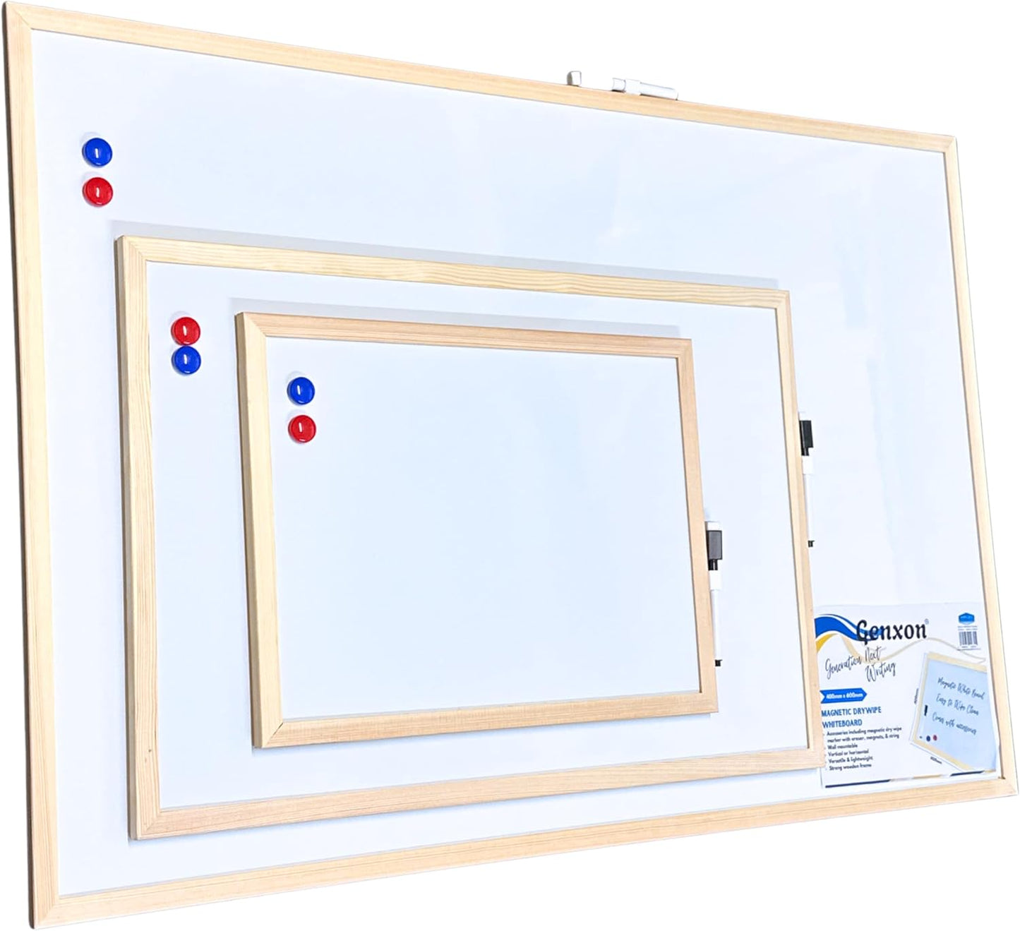 Magnetic Whiteboard | Wooden Frame | Dry Erase Noticeboard | Includes Marker & 2 Magnets