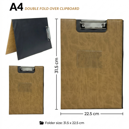 A4 Clipboard Folder | Leatherette Fold-Over Document Holder | Metal Clip & Inner Pocket | 4 Colours