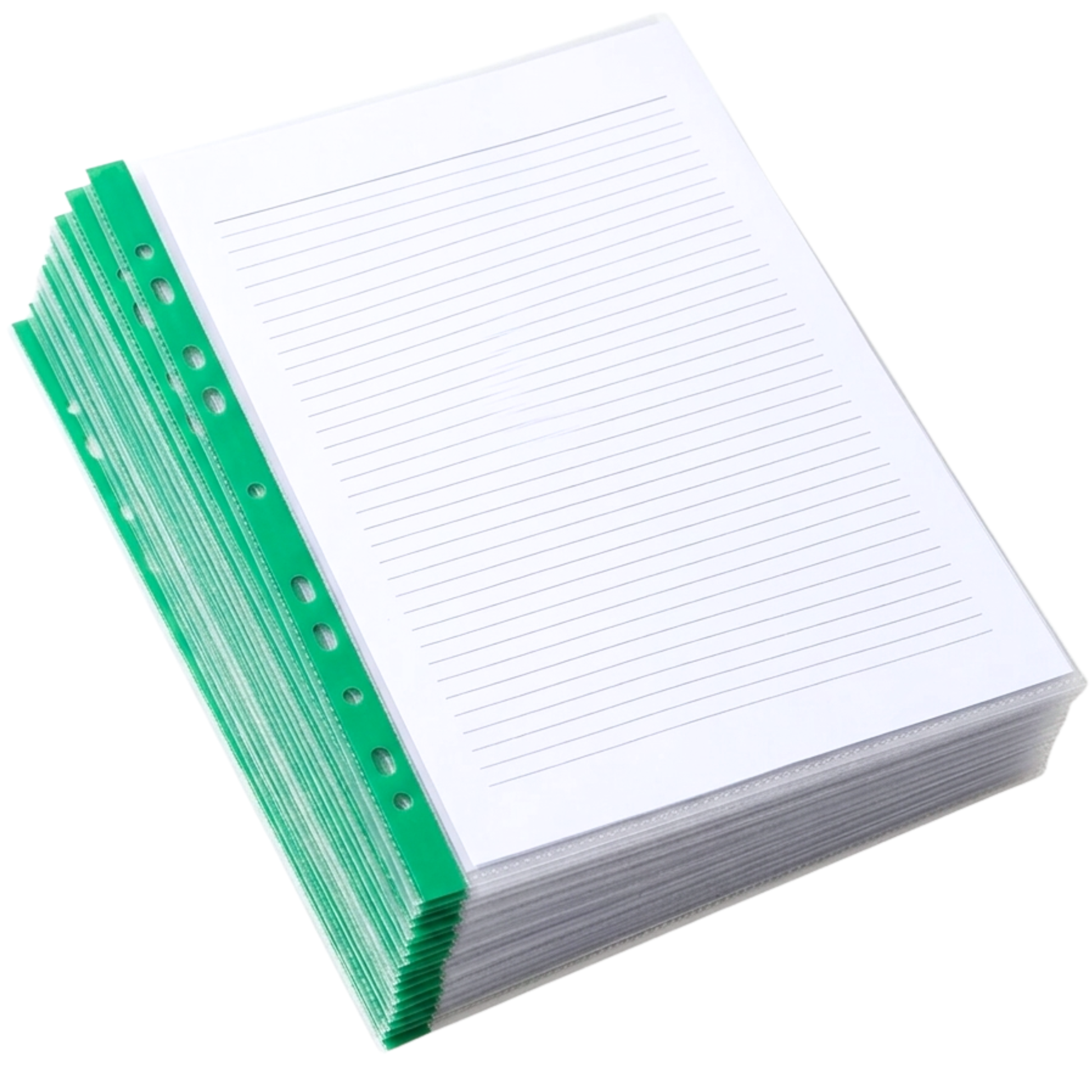 Green Spine A4 Punch Pockets Pack of 50 Crystal Clear Filing Wallets for Ring Binders