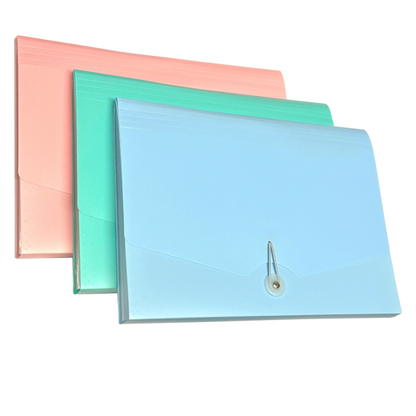Expanding File Folder A4 – 12 Pocket Document Organiser with Index Labels | Pastel Pink, Blue & Green