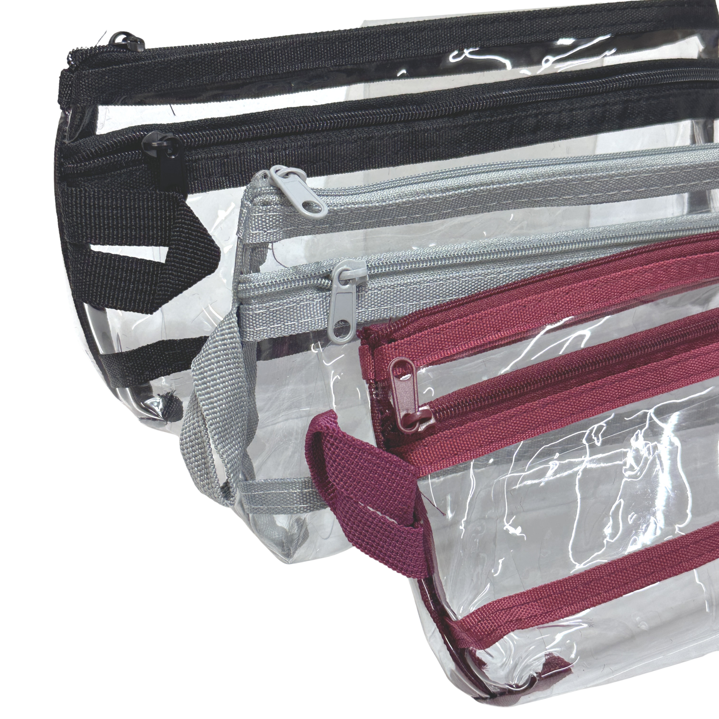 GenXon Clear Transparent Pencil Case Pack of 3 | 2 Compartments | Zip Pouch