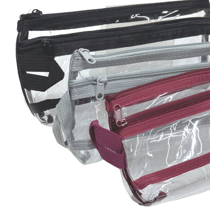 GenXon Clear Transparent Pencil Case Pack of 3 | 2 Compartments | Zip Pouch
