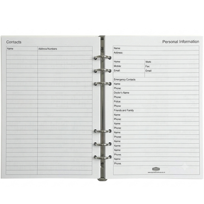 GenXon 2026 A5 Diary Refill | Week on Two Pages | Filofax Compatible | 148x210mm