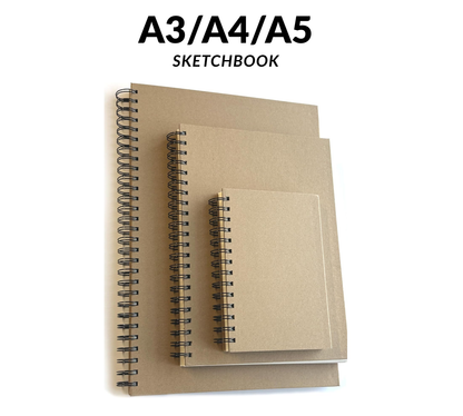 Spiral Hardback Kraft Sketchbook | A3 A4 A5 | 60 Sheets 160gsm | Art Journal for Adults & Children