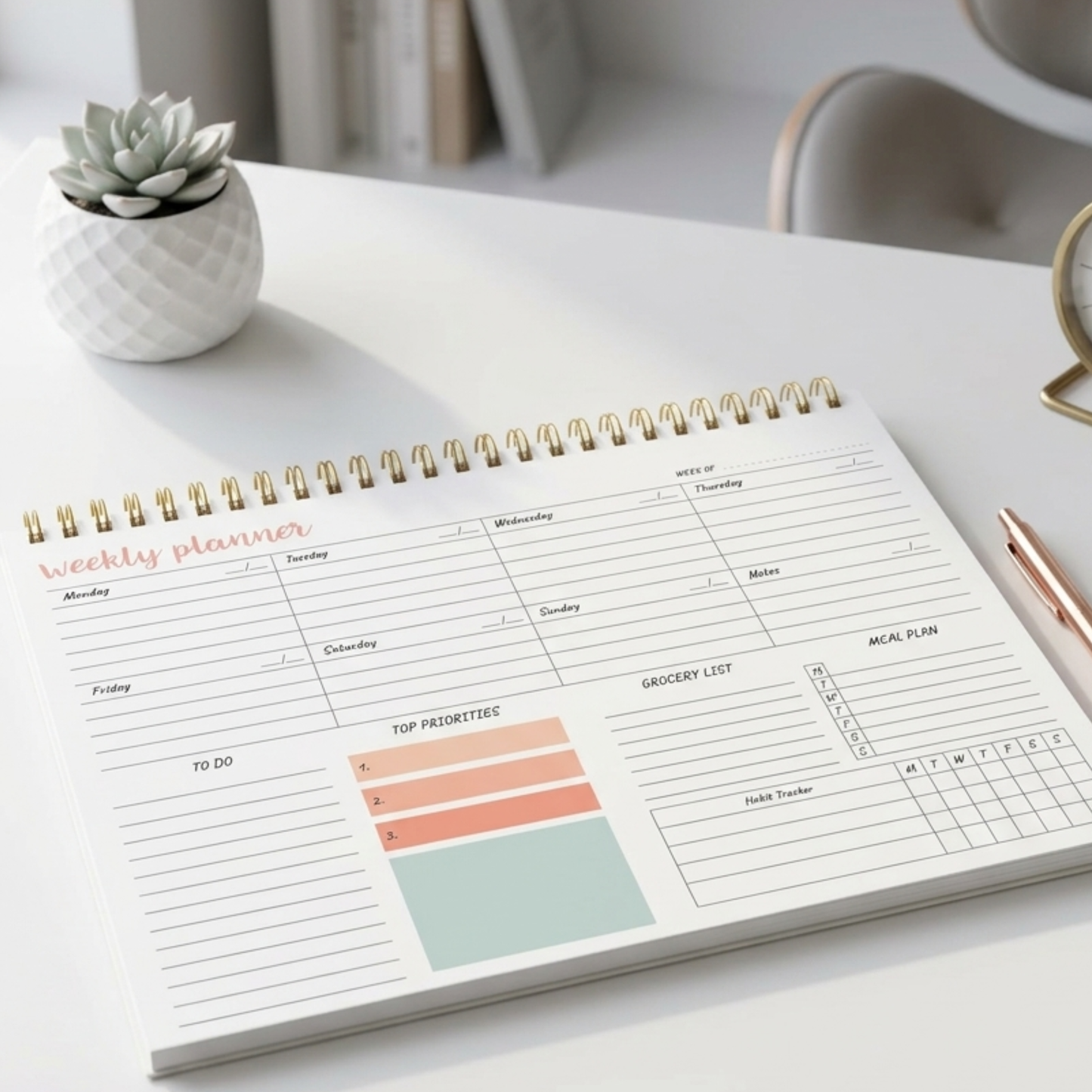 Weekly Desk Planner | Dual-Colour Pink & Blue | 52 Tear-Off Sheets