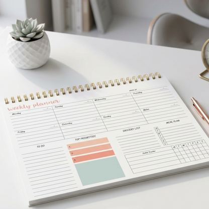 Weekly Desk Planner | Dual-Colour Pink & Blue | 52 Tear-Off Sheets