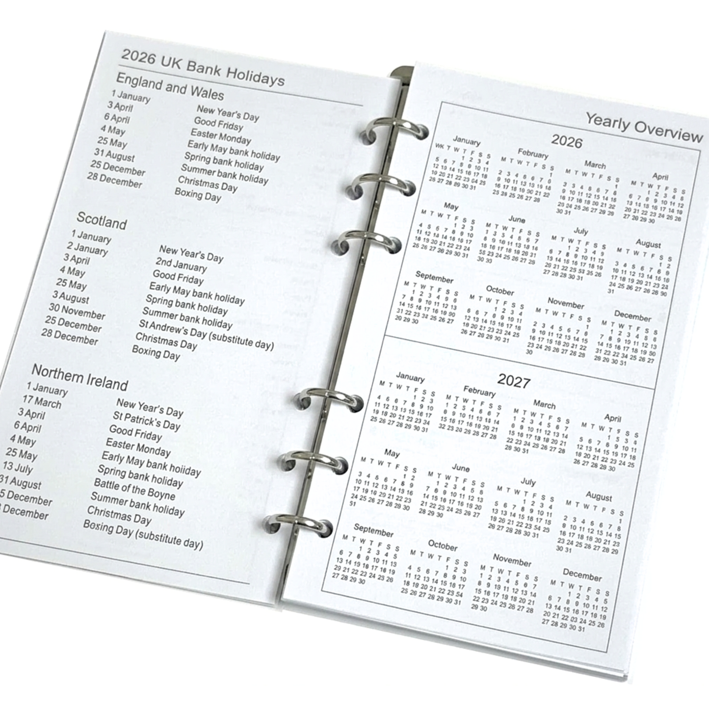GenXon 2026 Personal Diary Refill | Week on Two Pages | Filofax Compatible | 95x171mm