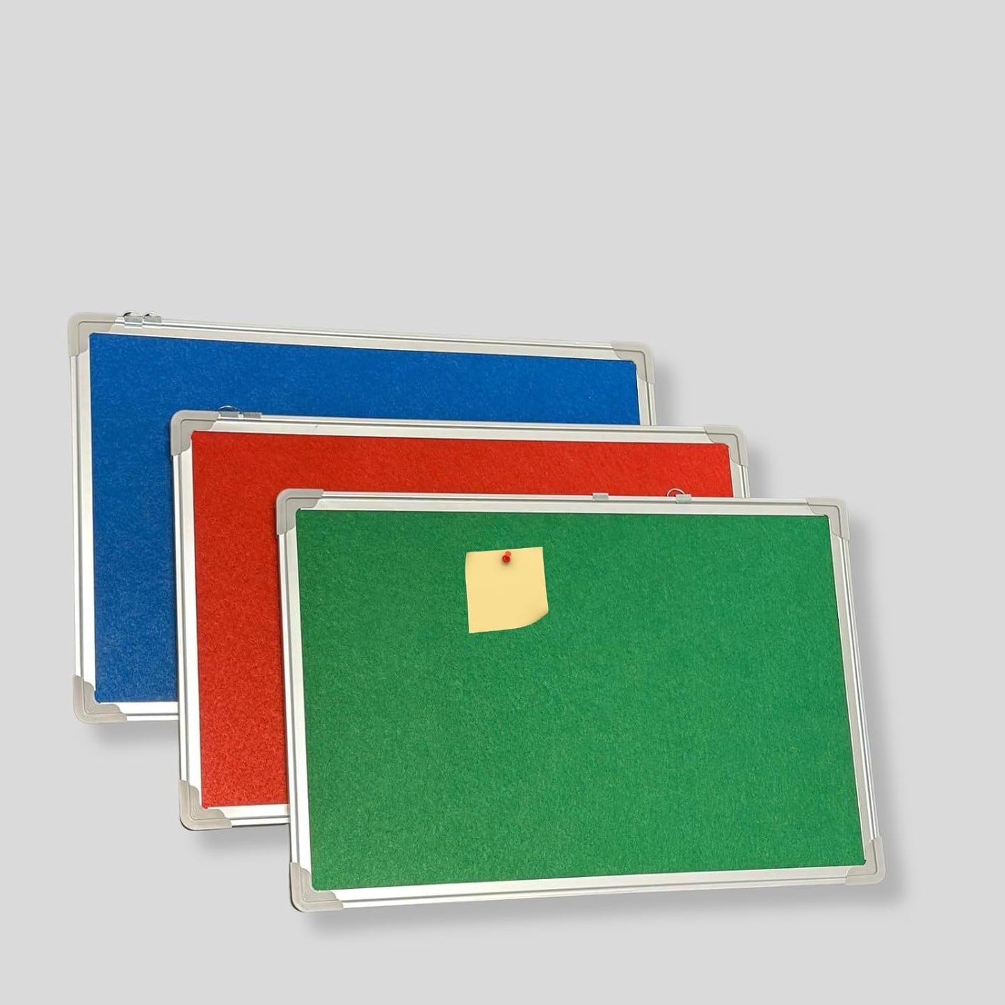 Fabric Cork Felt Pin Board | Aluminium Frame | 60x40cm | Home, Office & School Noticeboard | Green, Blue & Red