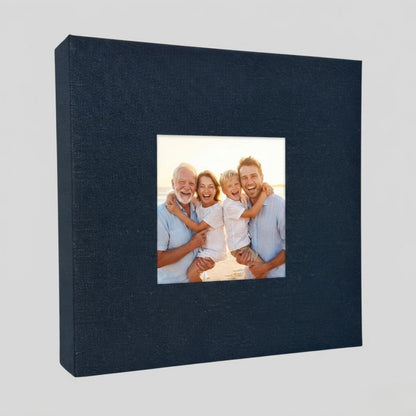 Large Photo Album 6x4 200 Pockets – Slip-In Memo Photo Book | Linen Hardcover, Personalised Cover Window | Family, Wedding & Holiday Memories (Black, Blue, Grey)