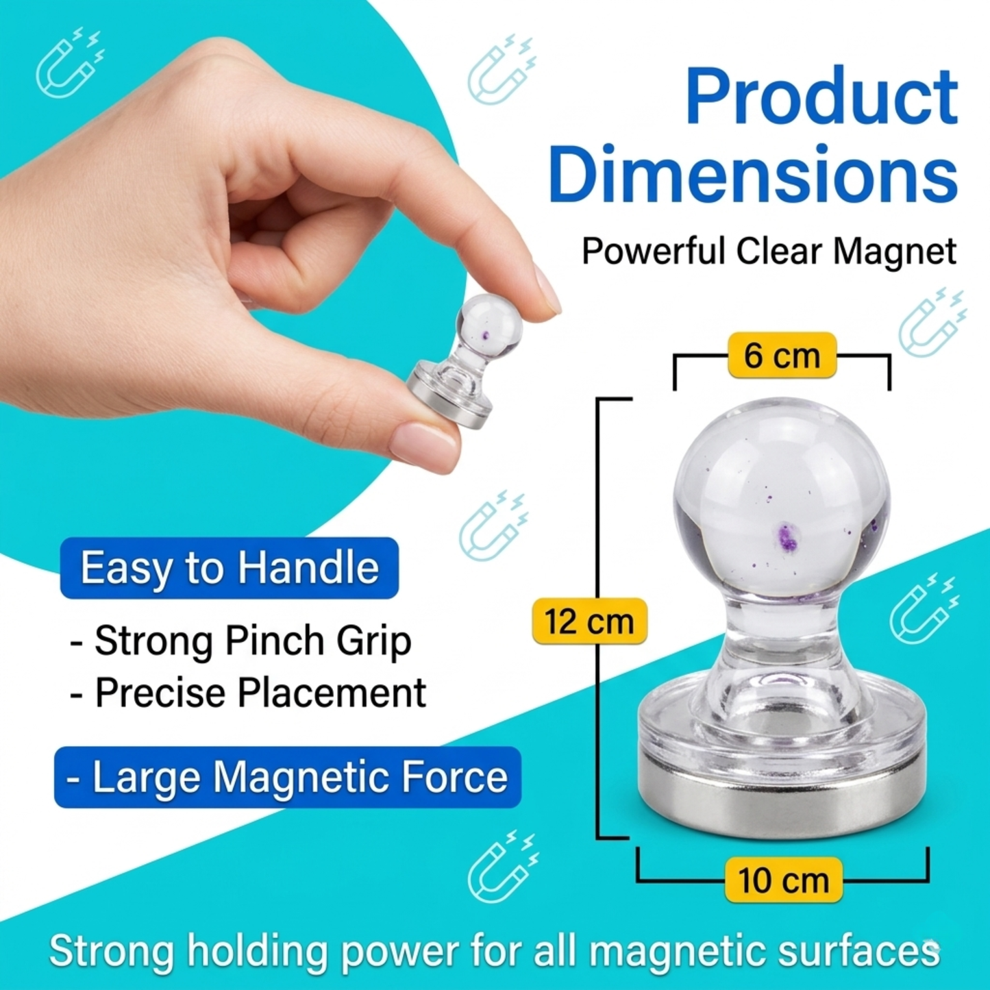 Colourful Strong Magnetic Push Pin Magnets – Pack of 25 (5 Assorted Colours)
