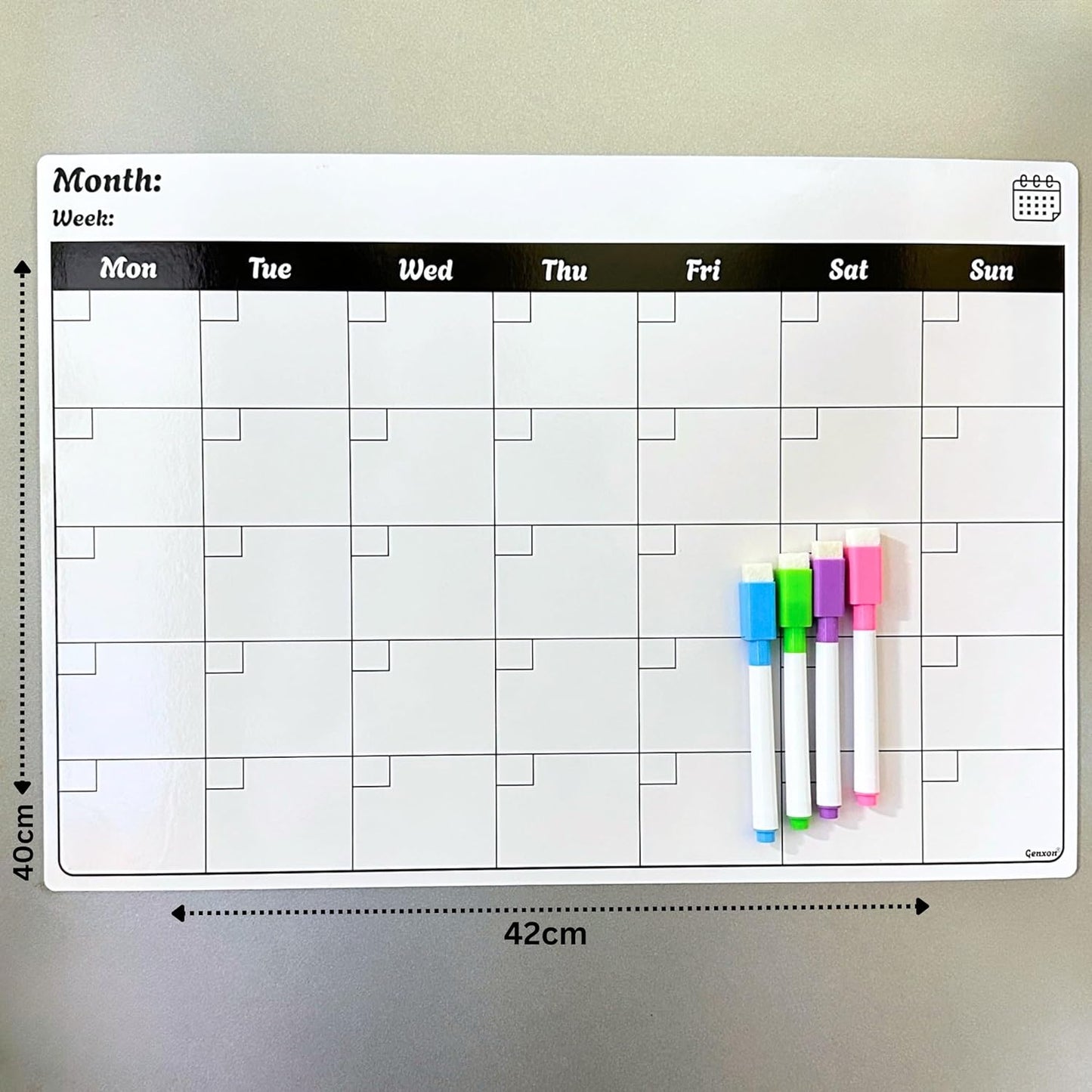 Magnetic Weekly Planner Fridge Board | A3 Landscape | Dry-Wipe Whiteboard | 4 Markers Included