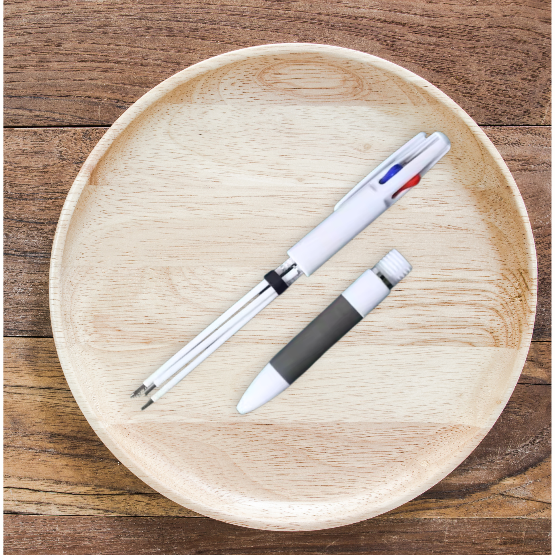  pen PARTS on a wooden plate with a wooden background