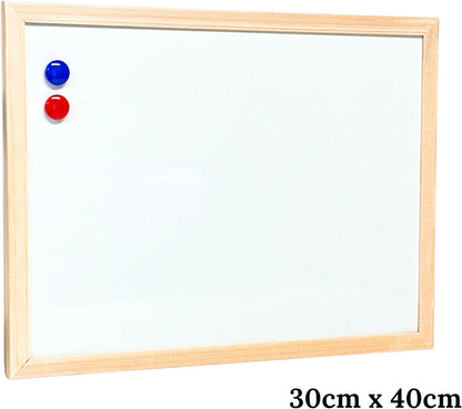 Magnetic Whiteboard | Wooden Frame | Dry Erase Noticeboard | Includes Marker & 2 Magnets