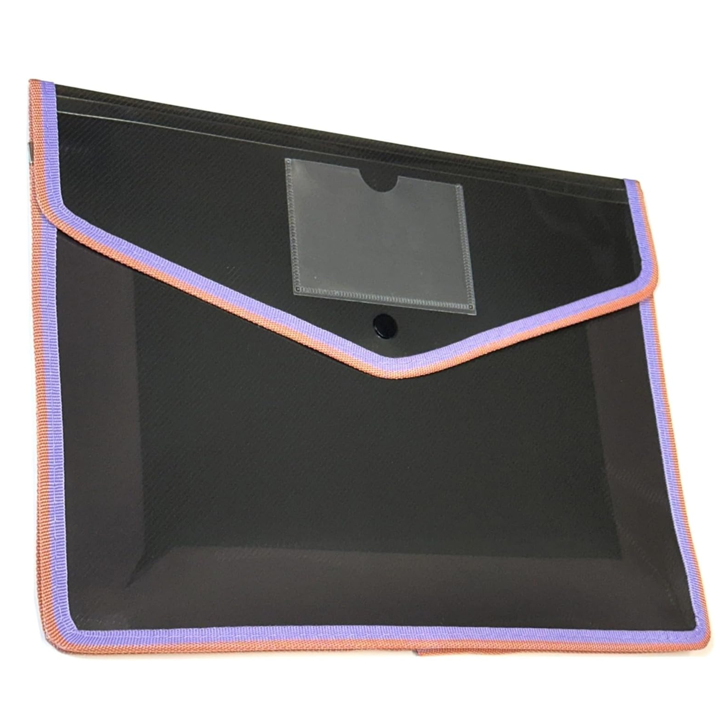 A4 Button Wallet File Folder | Plastic Poly Envelope with Stud Closure & Business Card Pocket | Pink, Teal Blue, Purple, Red