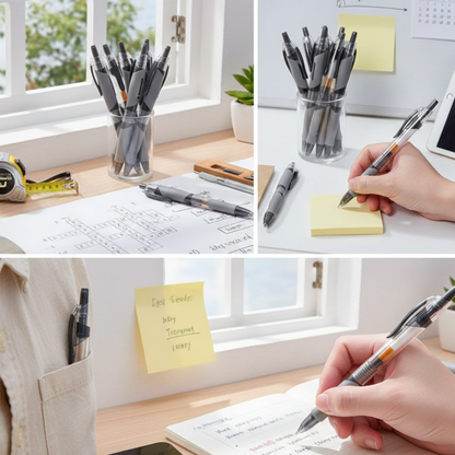 Ballpoint Pens with Pocket Clip | Black Ink | 0.5mm Extra Fine Nib | Pack of 12