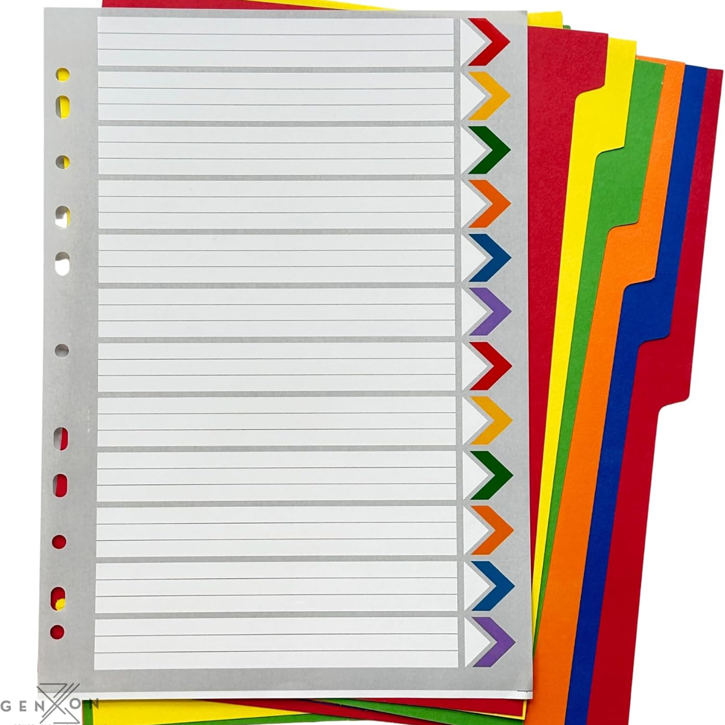 A4 File Dividers 12 Part | Coloured Punched Card Filing Dividers with Writable Index Tabs for Ring Binders & Lever Arch Files