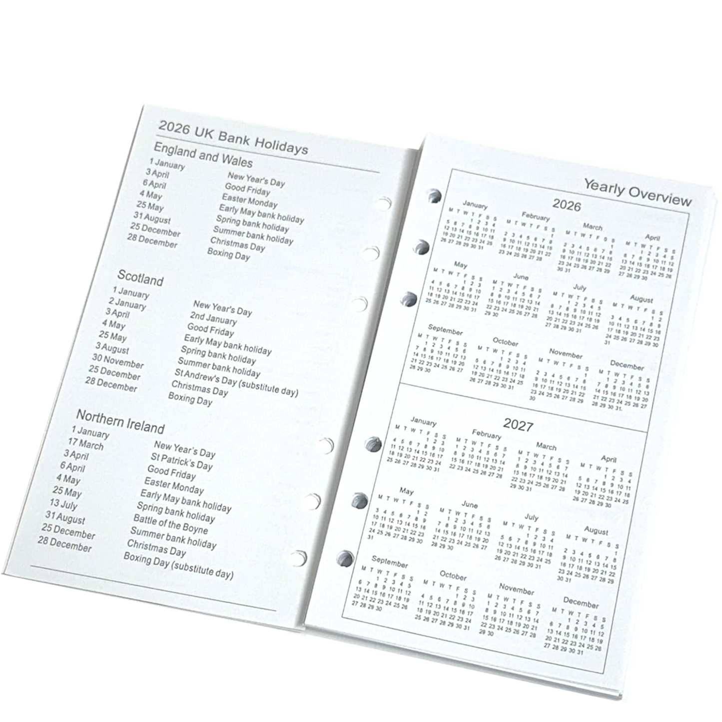 2026 Personal Diary Refill – Week on Two Pages, Filofax Compatible