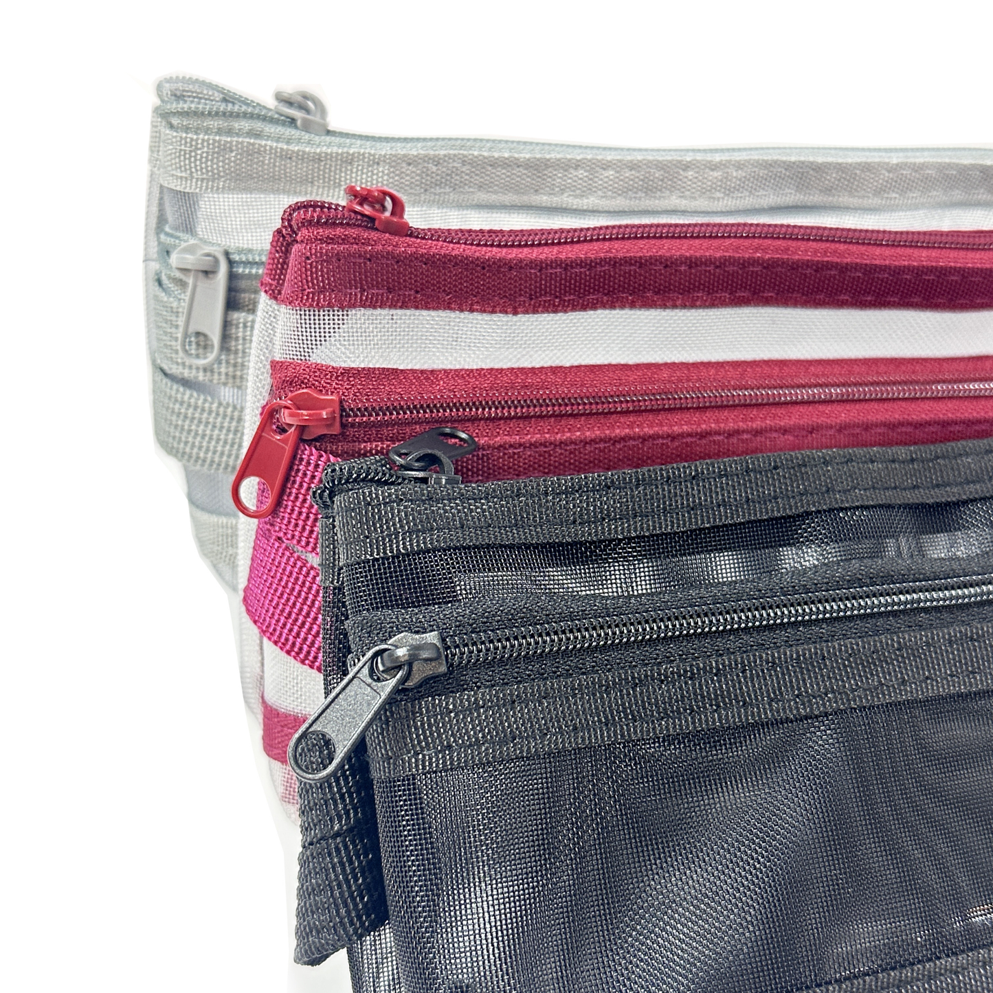 GenXon Mesh Pencil Case Pack of 3 | 2 Pockets | Zip Closure