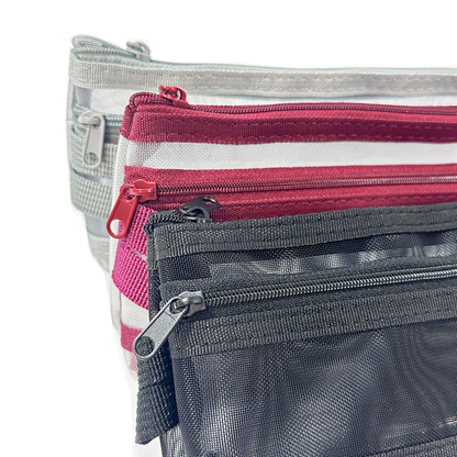 GenXon Mesh Pencil Case Pack of 3 | 2 Pockets | Zip Closure