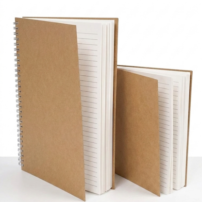 Lined Notebook – Spiral Wirebound Writing Journal | Kraft Cover | Wide Ruled | 80 Sheets | A4 & A5