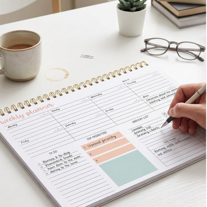 Weekly Desk Planner | Dual-Colour Pink & Blue | 52 Tear-Off Sheets