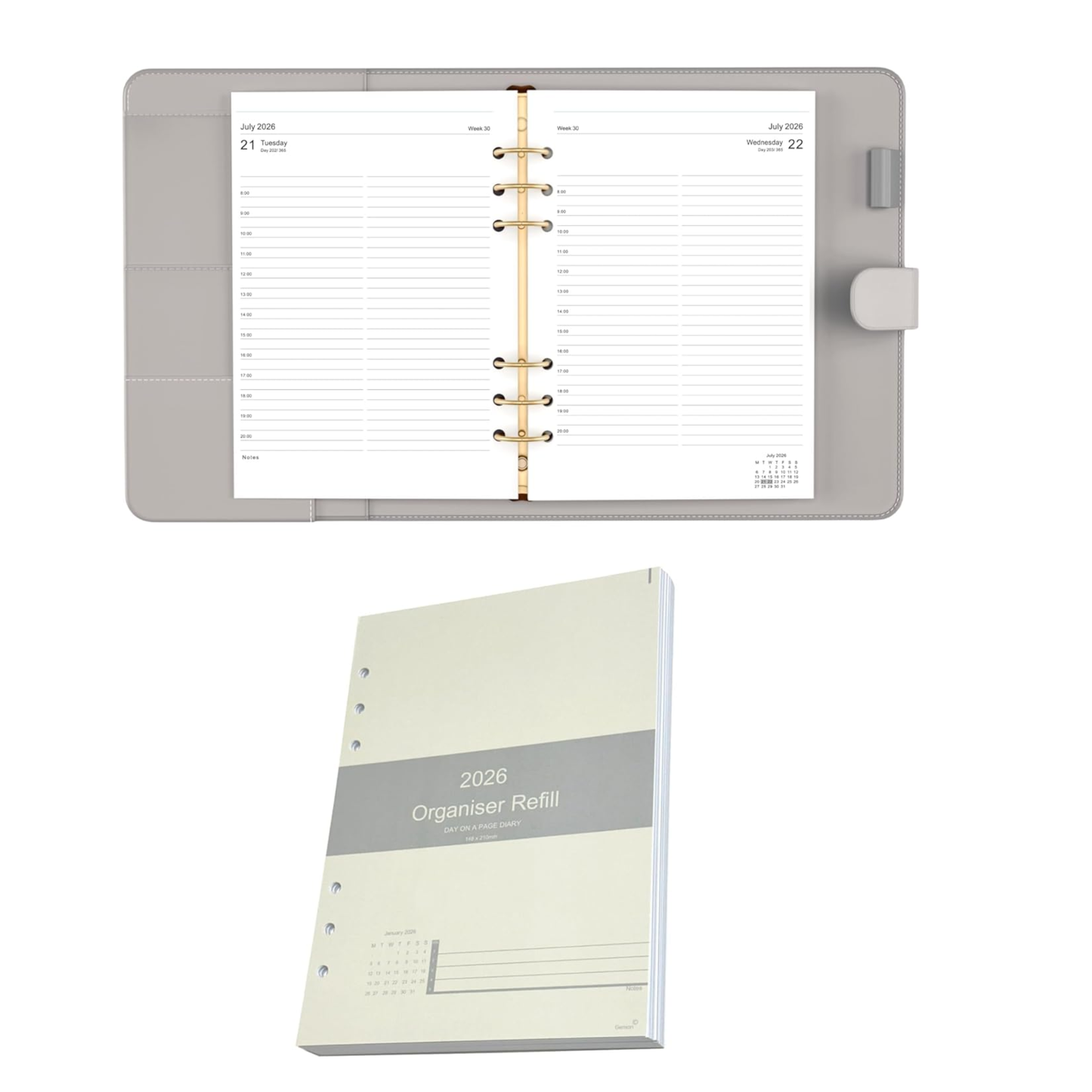 A5 Diary Refill 2026 – Day Per Page, Time Slots 8am–8pm | Filofax Compatible