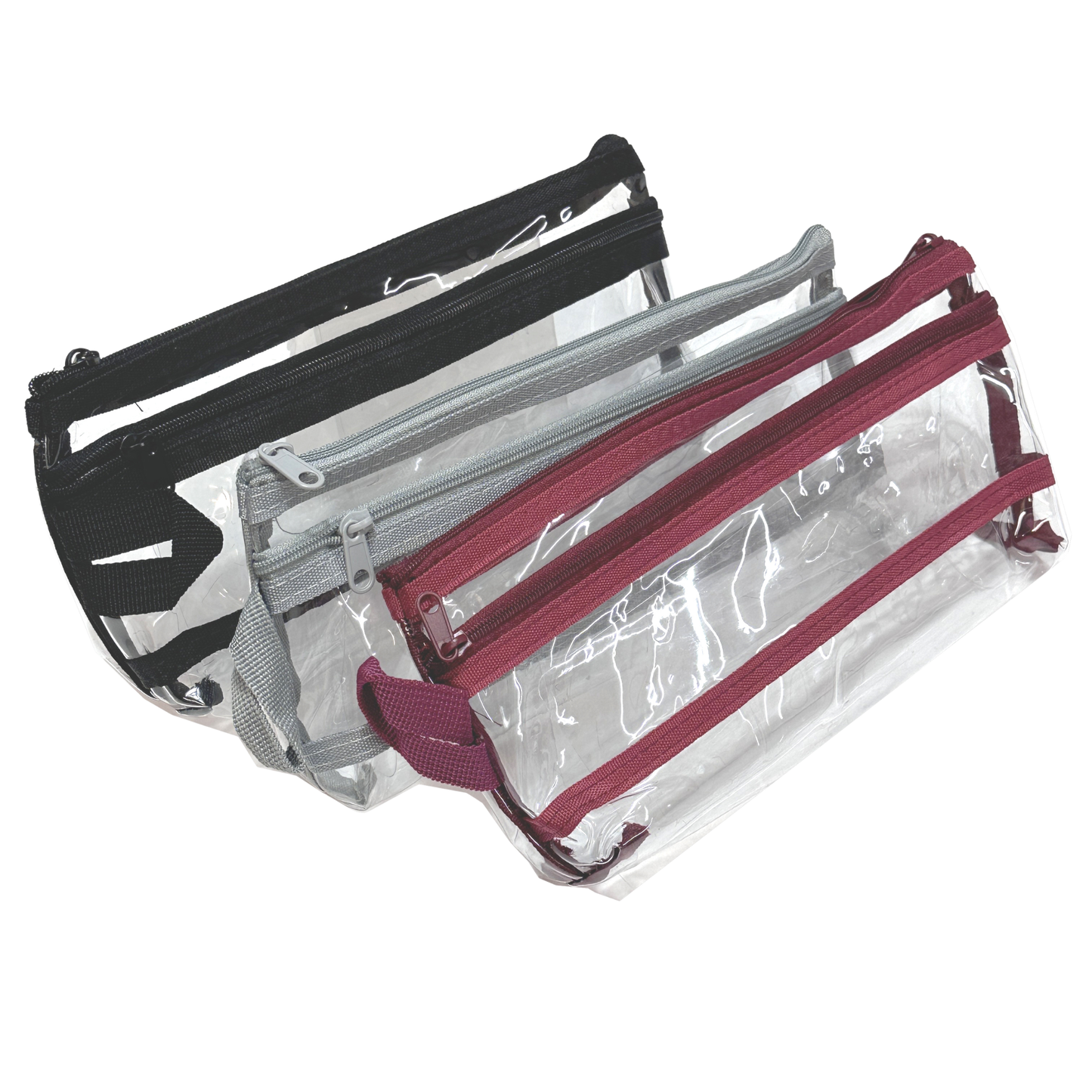 GenXon Clear Transparent Pencil Case Pack of 3 | 2 Compartments | Zip Pouch