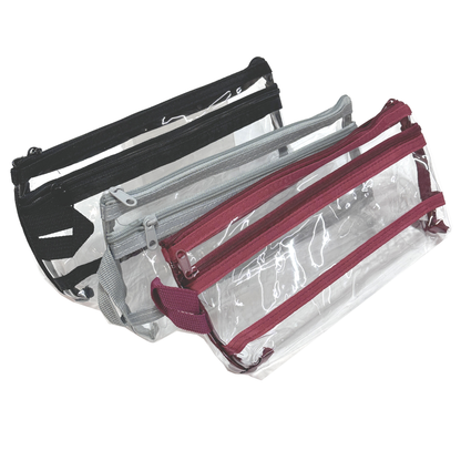 GenXon Clear Transparent Pencil Case Pack of 3 | 2 Compartments | Zip Pouch