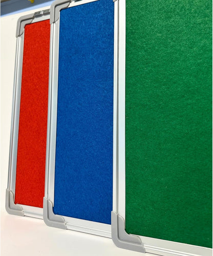 Fabric Cork Felt Pin Board | Aluminium Frame | 60x40cm | Home, Office & School Noticeboard | Green, Blue & Red