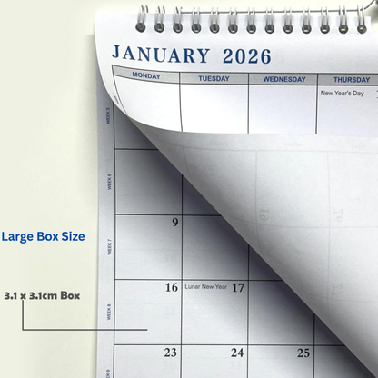 2026 Easy Glance Calendar | Month to View | Notes | Wall & Desktop Planner