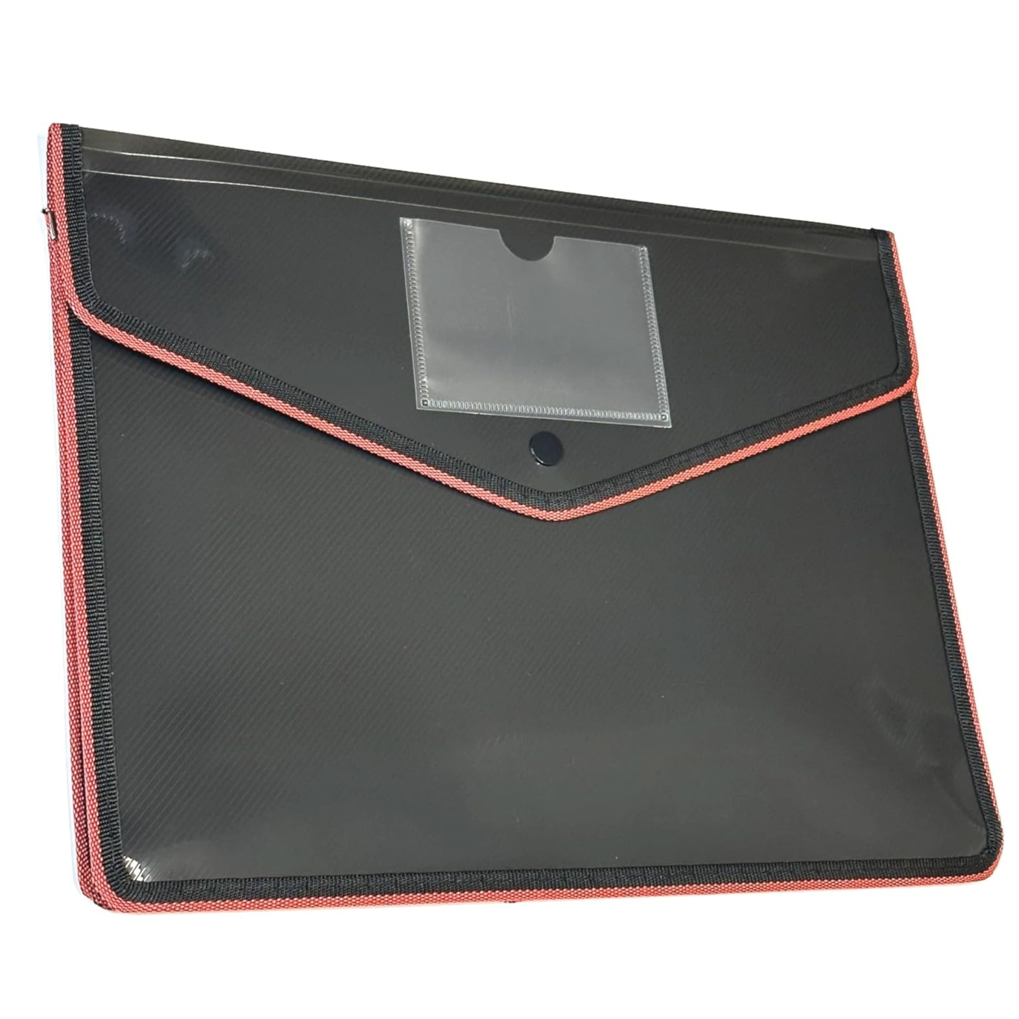 A4 Button Wallet File Folder | Plastic Poly Envelope with Stud Closure & Business Card Pocket | Pink, Teal Blue, Purple, Red
