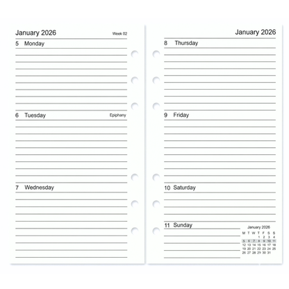 GenXon 2026 Personal Diary Refill | Week on Two Pages | Filofax Compatible | 95x171mm