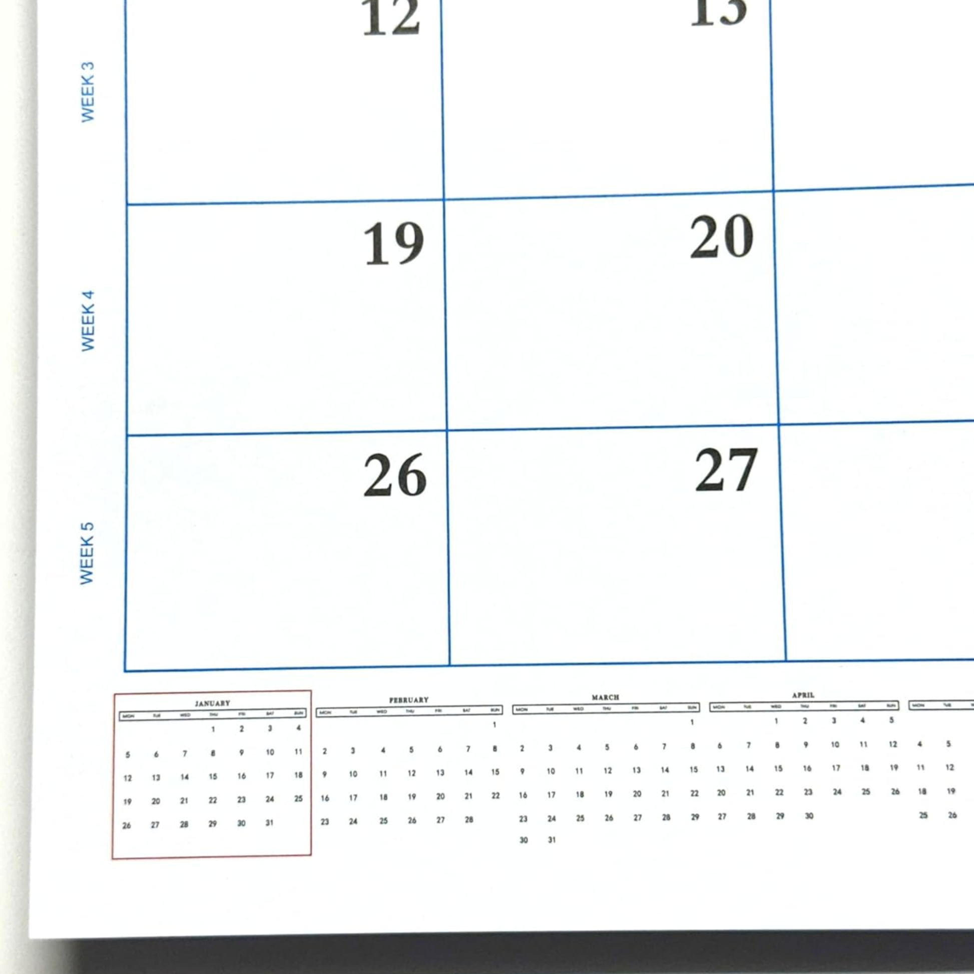 Calendar page showing a portion of a larger calendar CLOSER VIEW OF BOXES