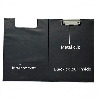 A4 Clipboard Folder | Leatherette Fold-Over Document Holder | Metal Clip & Inner Pocket | 4 Colours