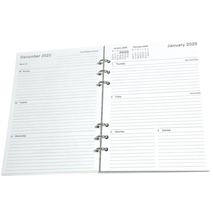 GenXon 2026 A5 Diary Refill | Week on Two Pages | Filofax Compatible | 148x210mm